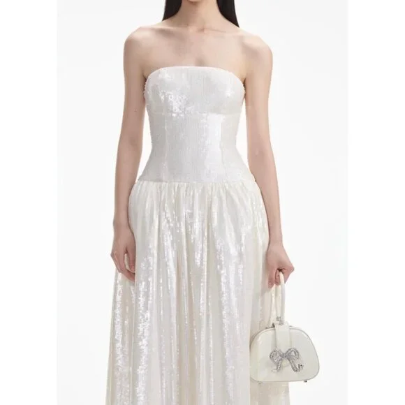 white christmas dresses OWEN CREAM CREPE BANDEAU DRESS – DISSH main image 1